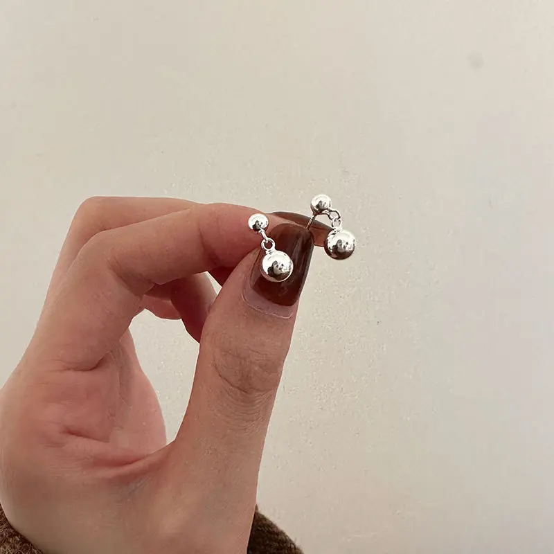 

Cute Real 925 Sterling Silver Little Ball Stud Earrings Women Beads Earings Silver Girl Gifts Fine Jewelry For Woman