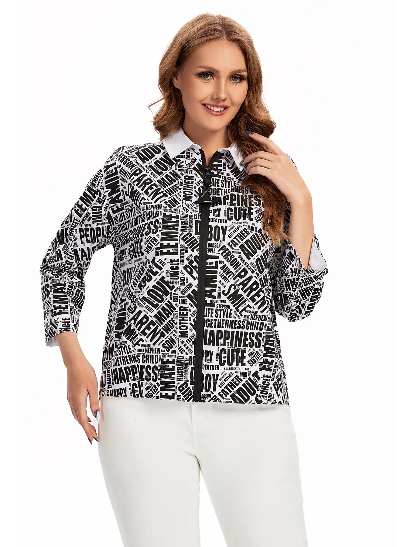 قميص نسائي منسوج للربيع والخريف مقاس كبير