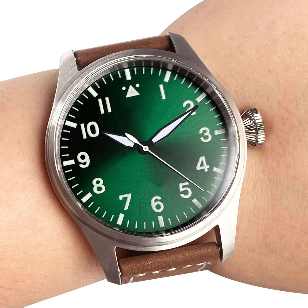 Luxus Tandorio 20ATM Diver Pilot 43mm NH35 PT5000 Automatikwerk Herrenuhr Saphir Lume Grün Schwarz Blaues Zifferblatt Glasrückseite 10