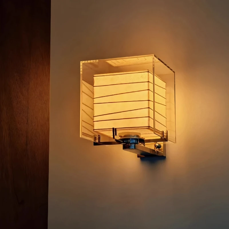

Bauhaus Square Transparent Glass LED Wall Lamps Rice Paper Light Moden Living Room Bedroom Restaurant Kitchen Atmosphere Sconces