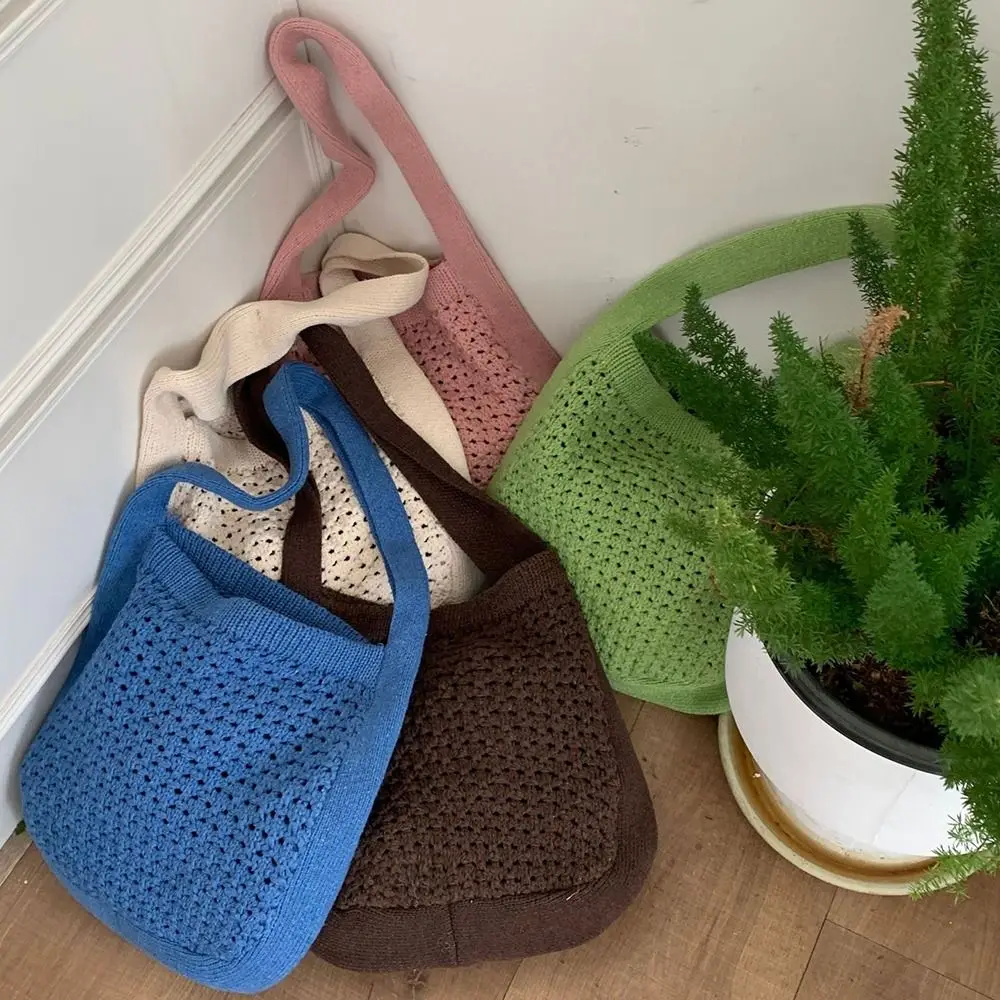 Knitted Shoulder Bags for Women Hollow Woven Crochet Bag Knitting Handbags Bag Shopping Tote Handbag