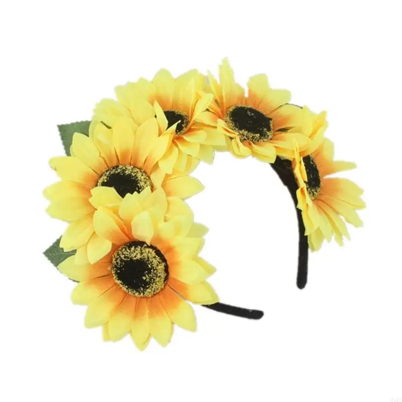 

MXMF Ethnic Flower Headband Yellow Realistic Headband for Girls