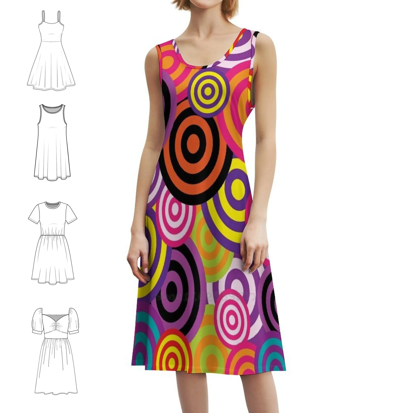 

Trippy Circle Pattern Korean Style Dress For Women Elegant Casual Dress For Party Or Daily Wear Trippy Retro Pattern Woman