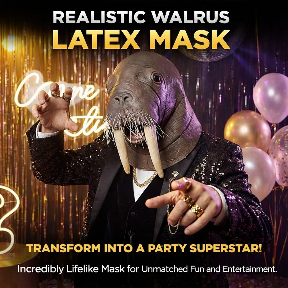 Verrückte Walross-Latexmaske Bühnenauftritt Meeresbestien-Kopfbedeckung Halloween Tier-Cosplay Party-Deko Scherzartikel Requisite