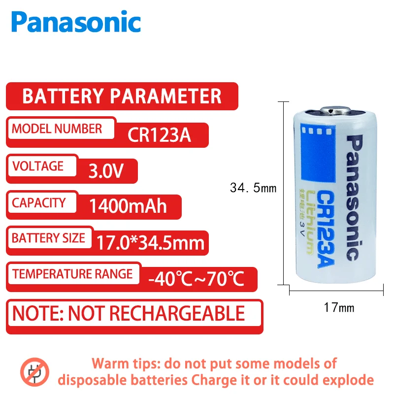 Original Panasonic CR123A Lithium 3V Arlo Camera Battery CR17345 DL123A EL123A 123A Laser Pen Smoke Alarm