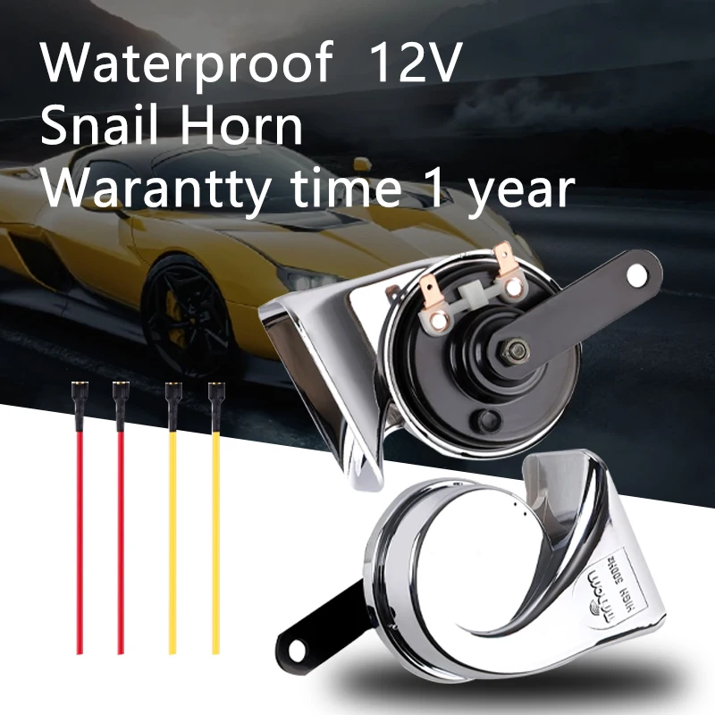 Pure Copper Coil 12V 120dB Snail Horn Chrome High Low Sound Waterproof for Car Motorcycle Truck Van SUV Electrical Car