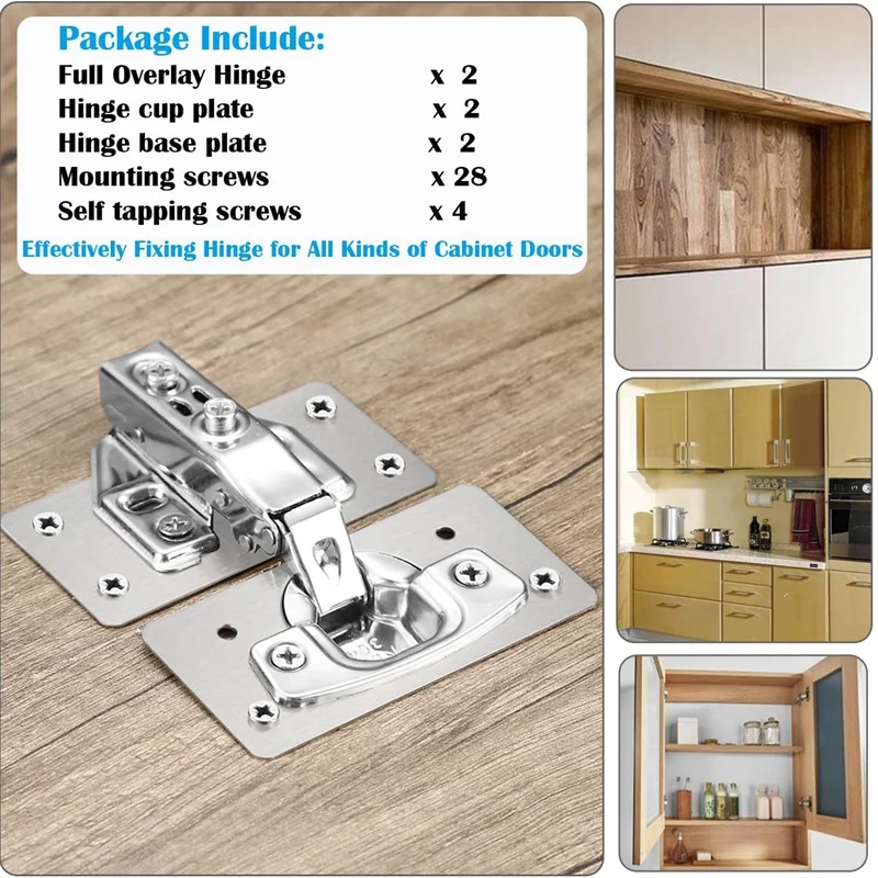 4Pack Cabinet Hinge Repair Plate With 2Pack Full Overlay Soft Closing Cabinet Hinges-Hinge Repair Kit Plate For Cabinet Durable