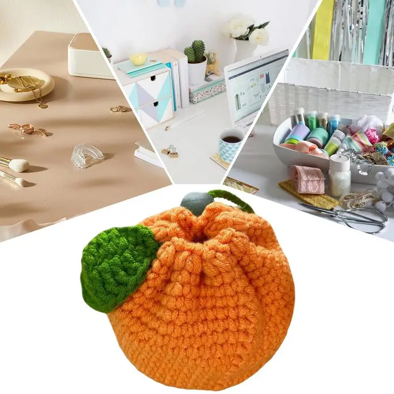 Orange Coin Purse Cute Coin Purse Orange-Shaped Crochet Purse Cute Wallet Crochet Tangerine Bag Coin Chargers For Women