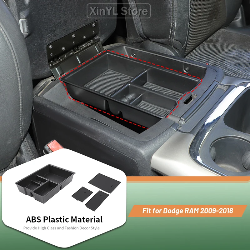 

For Dodge RAM 2009-2018 Storage Box Car Central Armrest ABS Storage Box Organizer Tray Organizer Accessories