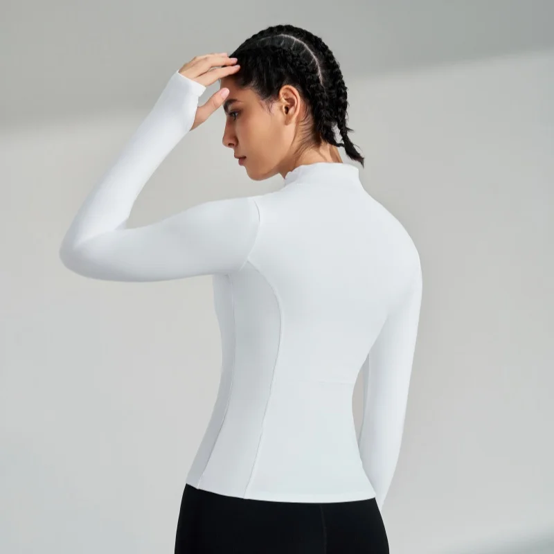 Autumn Women Sport Jackets Zipper Slim Yoga Jacket Elastic Long Sleeves Running Outerwear Quick Dry Fitness Gym Tops Coat Female