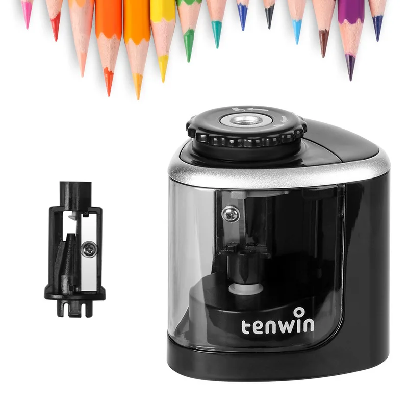 1pc Cute Tenwin Electric Quick Pencil Sharpener School Office Single Hole Sharpener Excluding Battery Suitable For 6-8mm Pencils