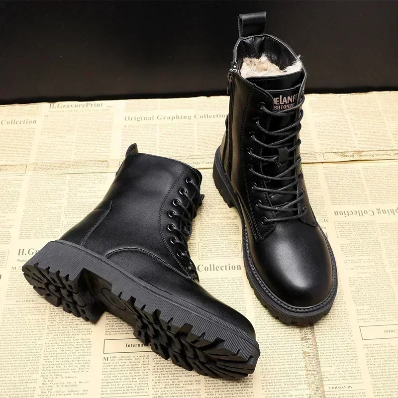 Waterproof Winter Snow Boots Women Plus Velvet Thick Cotton Women Shoes Black Leather Warm Platform Women\'s Ankle Boots