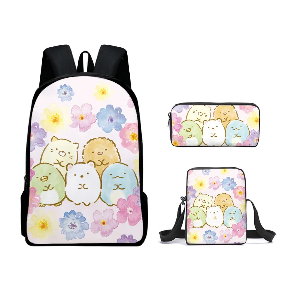 Cartoon Youthful Anime Sumikkogurashi 3D Print 3pcs/Set Student Travel bags Laptop Daypack Backpack Shoulder Bag Pencil Case