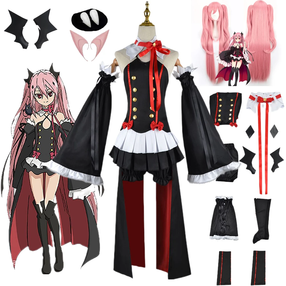 Costume de cosplay Seraph of The End Krul Tepes, perruque, chaussures, ensemble complet, uniforme, anime, vampire, Halloween, jeu, opulence et splendeur