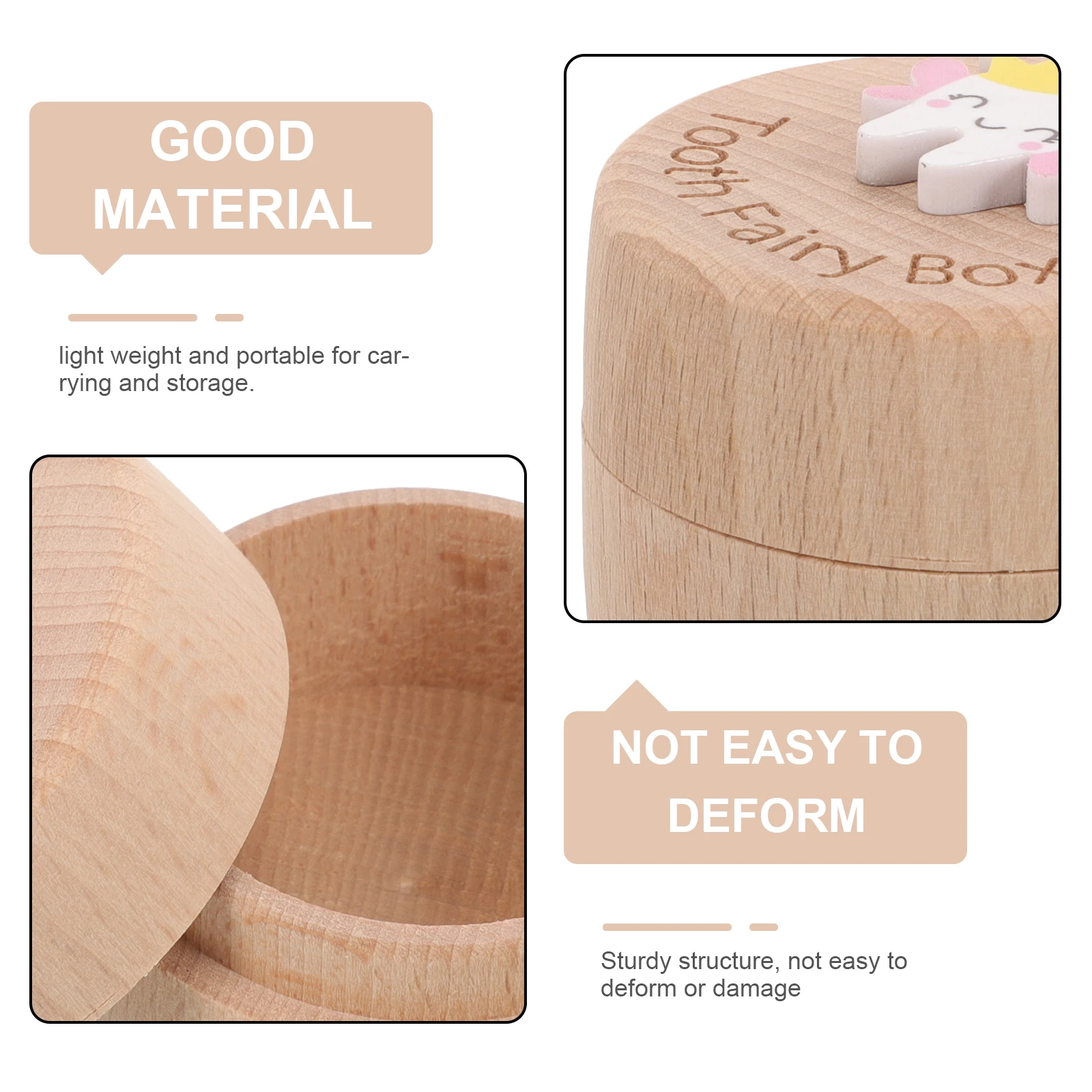 

Cartoon Baby Teeth Keepsake Box Wooden First Lost Tooth Storage Holder Portable Toddler Souvenir Organizer Fetal Hair Case