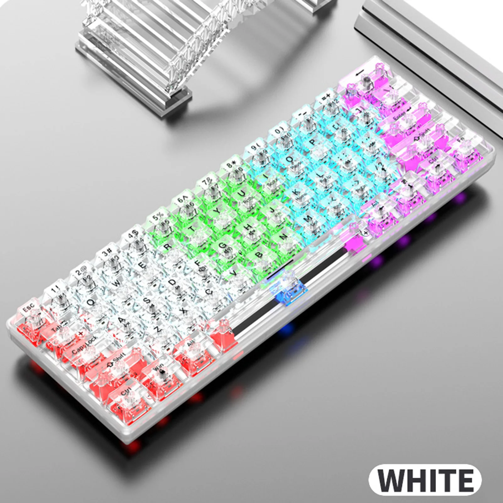 

Colorful Light Glowing 61 Key Mechanical Keyboard Wired Keyboards With Transparent Keycap For Office Desk Home