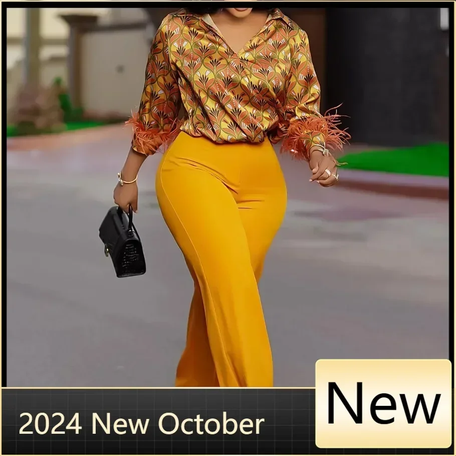 

Customized 2 Piece Set African Clothes For Women Tops And Wide Legs Pants Suits 2025 Spring Summer New Casual African Clothing O