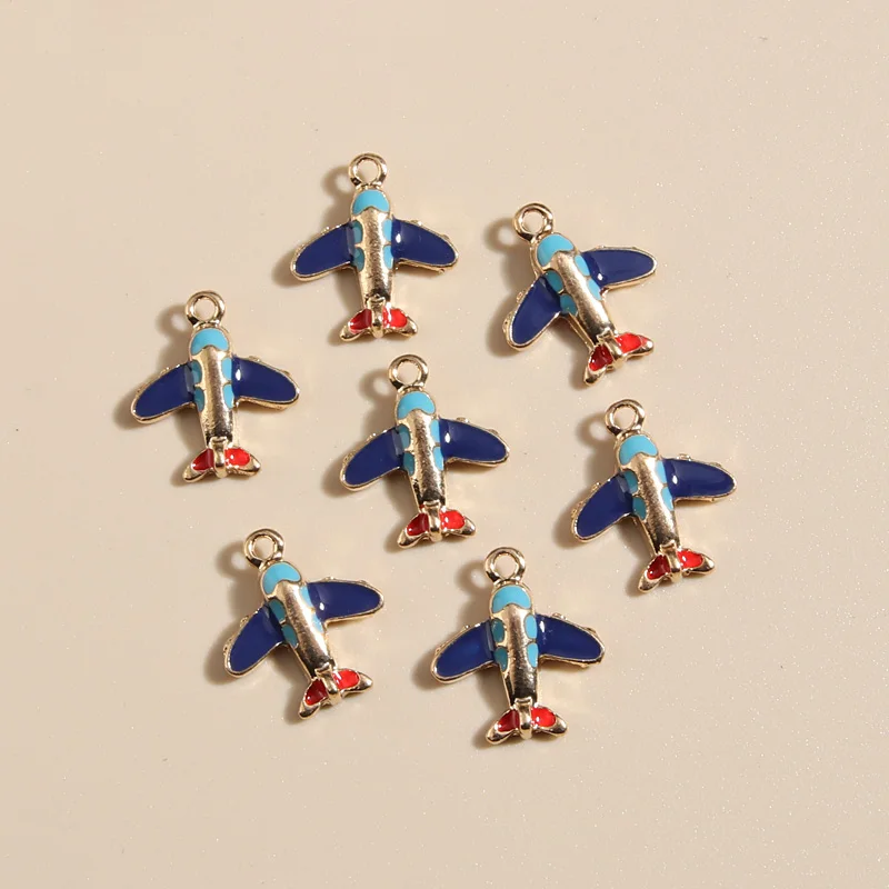 10pcs Gold Color 14.5x13mm Cute Enamel Mini Plane Charms Aircraft Pendant Fit DIY Handmade Jewelry Making Finding Supplies