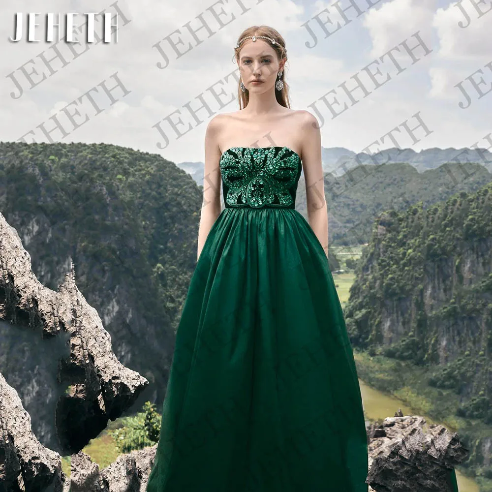 Guitar Hcondamned-Robe de Soirée Trapèze en Satin Vert et Clip, Sans Bretelles, pour Bal de Promo, Quelle que soit la Remise des Diplôme Charmante robe de soirée A Line sans bretelles  Dubai Satin Green Crystal Prom Pa