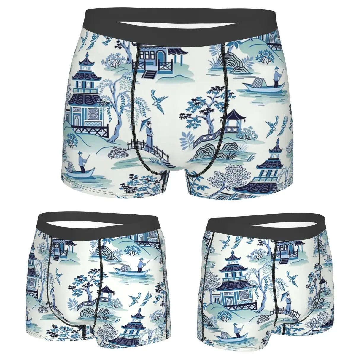 

Boxer Underpants Shorts Blue Willow Chinoiserie Panties Men's Comfortable Underwear for Homme Man Boyfriend Gifts