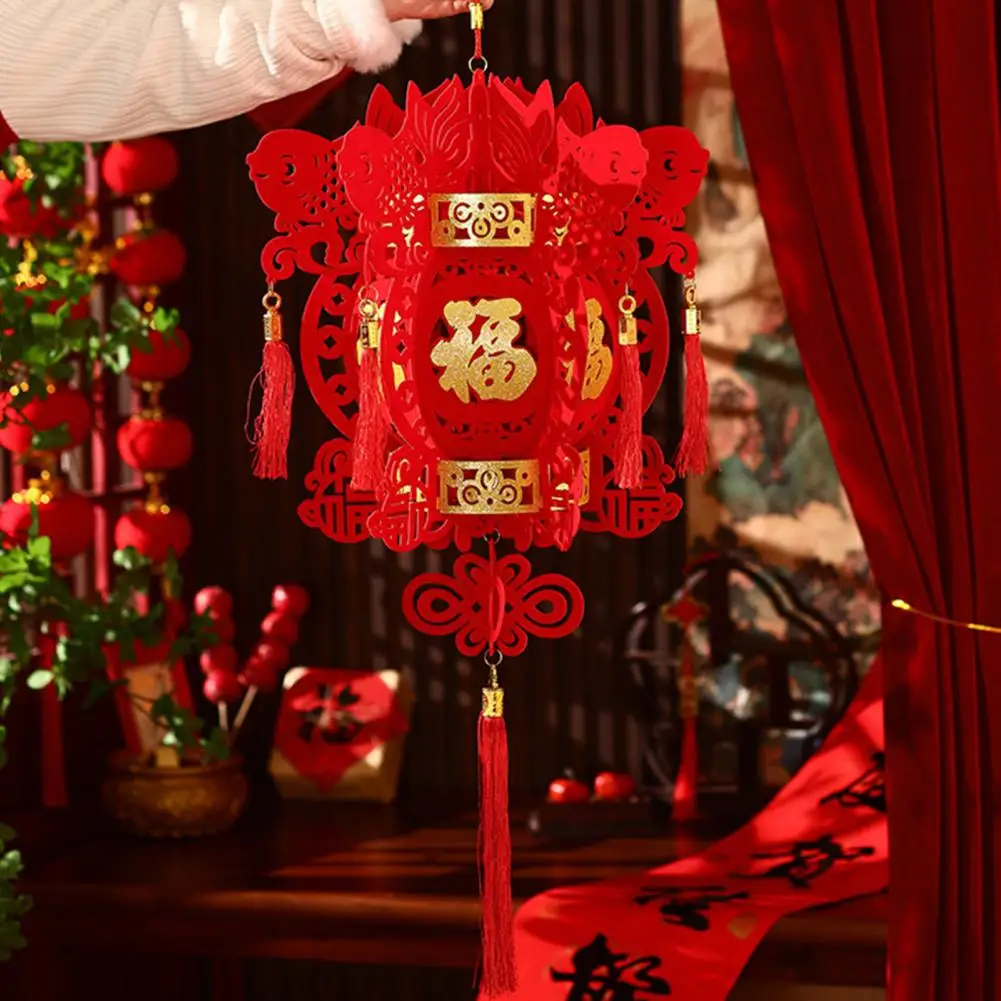 Traditional Palace Lantern Year Of The Horse Lantern Chinese New Year Decoration Fu Character Flocked Fabric Hanging Lantern