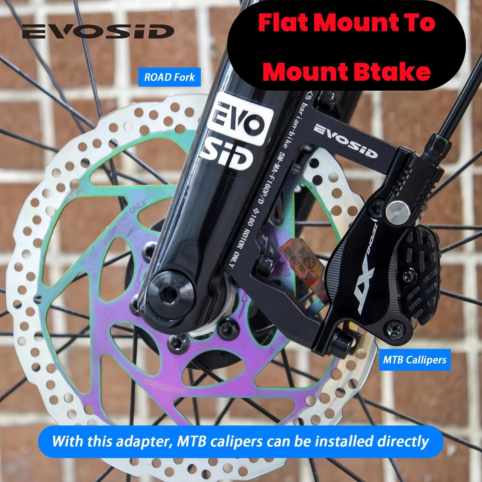 EVOSID Road Bike Disc Brake Adapter Flat Mount To Post Mount 160mm Front Rear Gravel Bicycle Caliper Converter Flat 70mm To 74mm