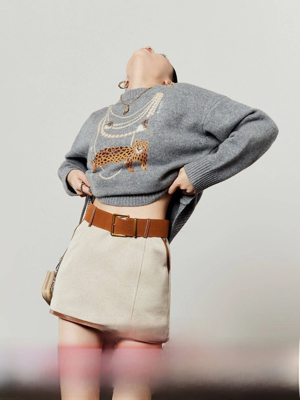 

ay Woolen Sweater Women's round Ne Print Leopard Nelace Autumn Winter New Sle Commute Sle Thiened Long Sve Top