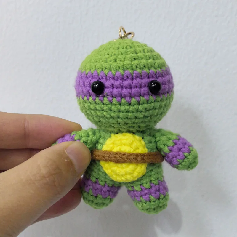 Cute Tmnt Crochet Keychain Funny Tmnt Doll Keyrings Handmaking Knitting Animal Car Keys Keychains Kawaii Knitted Accessories