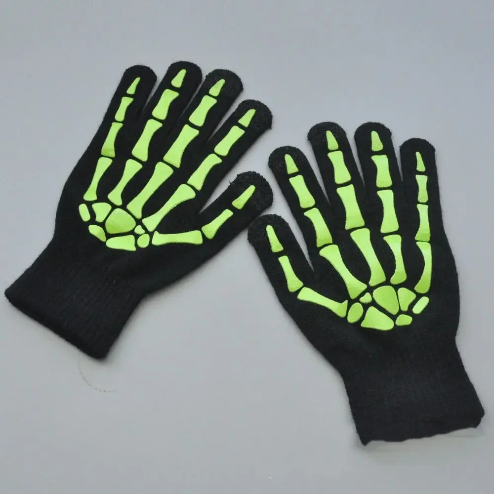 

Full Finger Halloween Gloves Thicken Cosplay Prop Luminous Skeleton Claw Gloves Hand Warmers Windproof Skeleton Goth Mittens