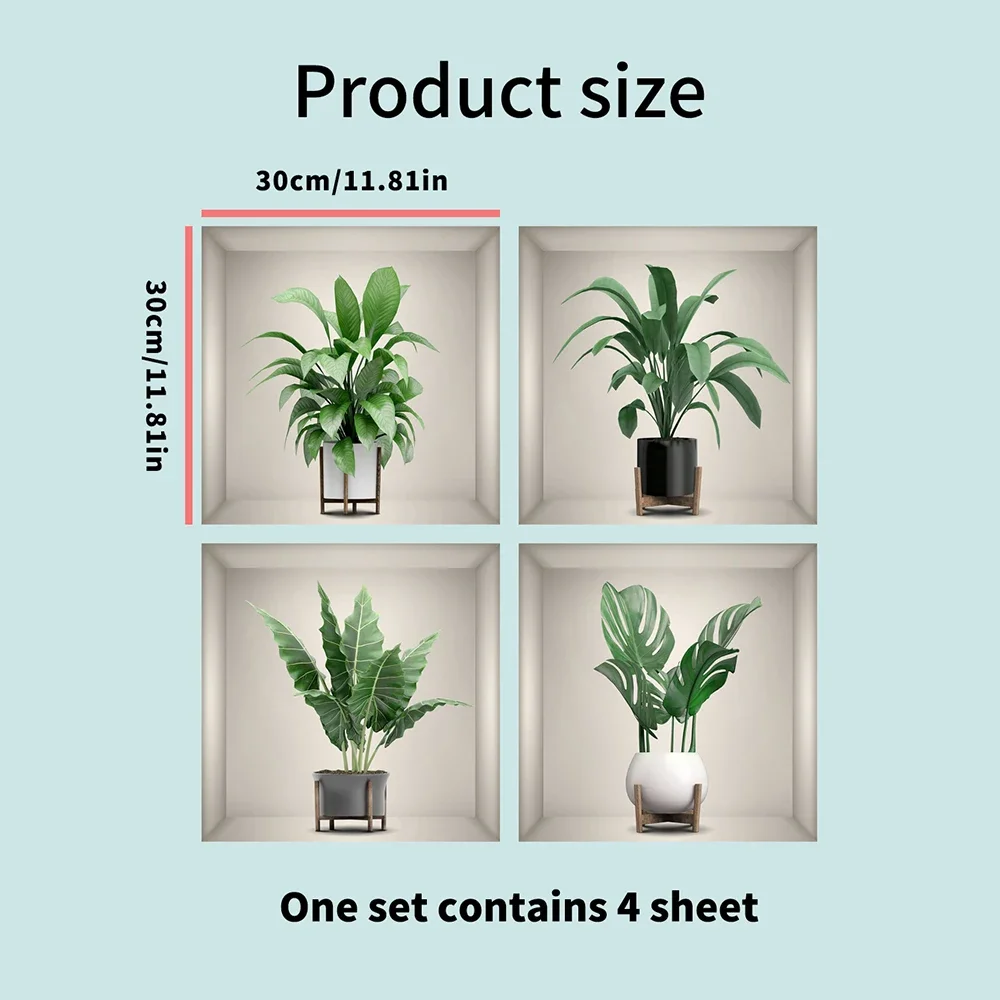 Vinyl Decal Bonsai Wall Sticker Poster  Removable 3D Green Leaves Plant Wallpaper Peel And Stick for Kitchen Living Room Decor