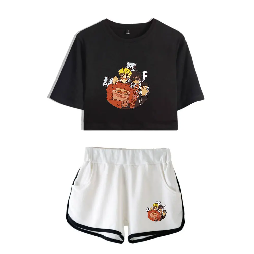 Trigun Stampede Vintage 90s logo Merch Tops Harajuku Streetwear Fashion Two Piece Set Shorts+Lovely TShirt