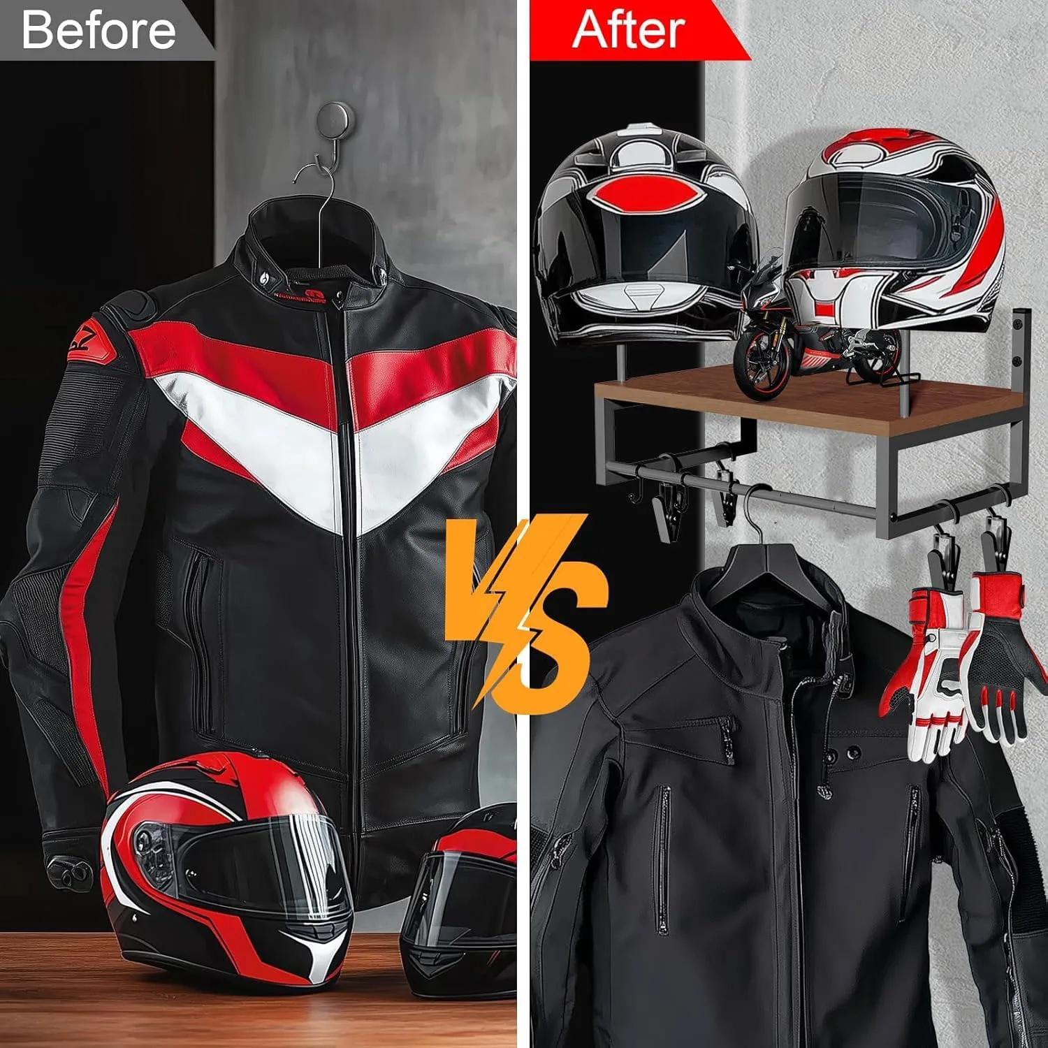 Helmet Display Rack Motorcycle Helmet Wooden Wall Mounted Multi-Purpose Rack Jacket Rack Kitchen Cabinet Rack With Hooks