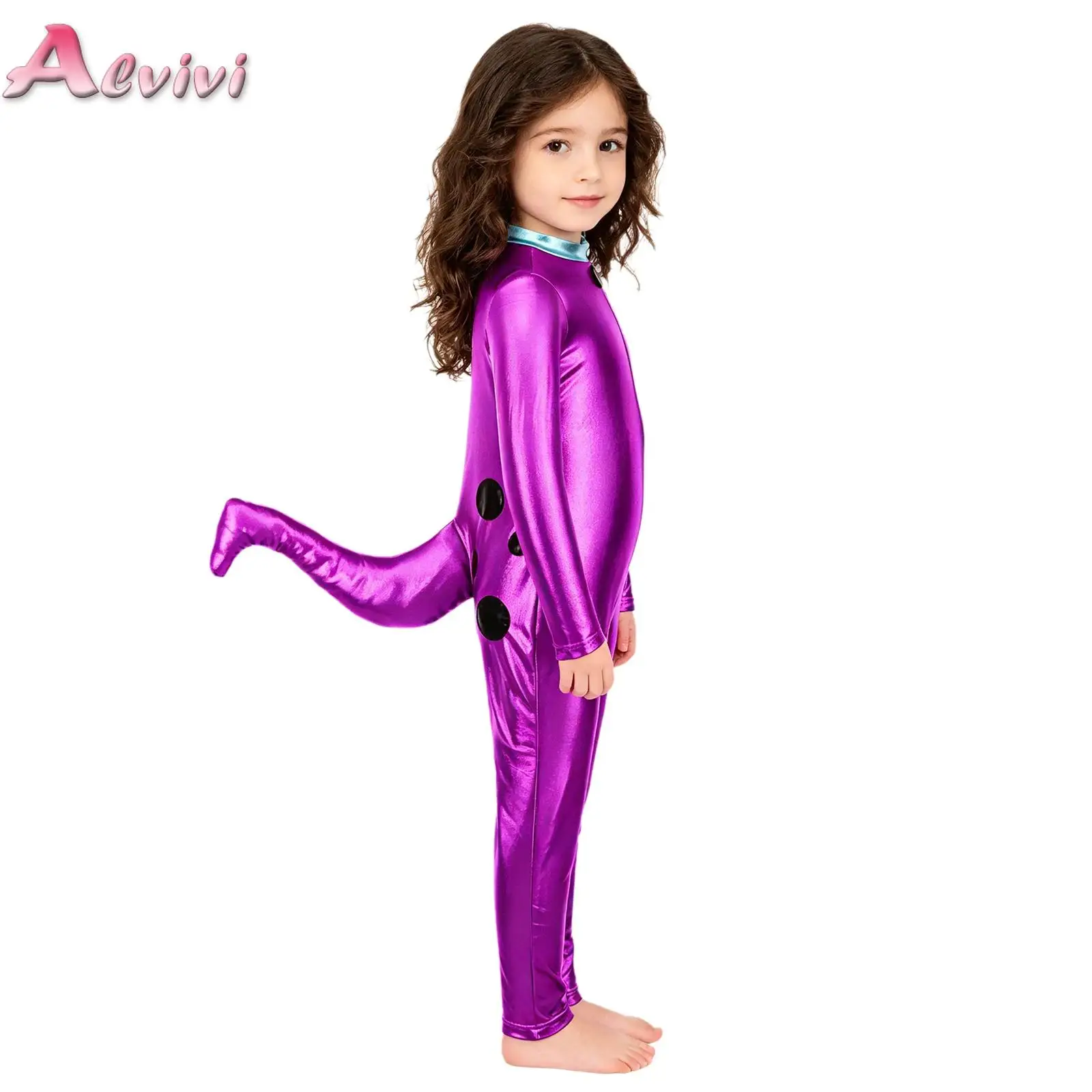 Kids Girls Dinosaur Costume Long Sleeve Faux Tail Jumpsuit Bodysuit Halloween Cosplay Themed Party Stage Performance Clothes