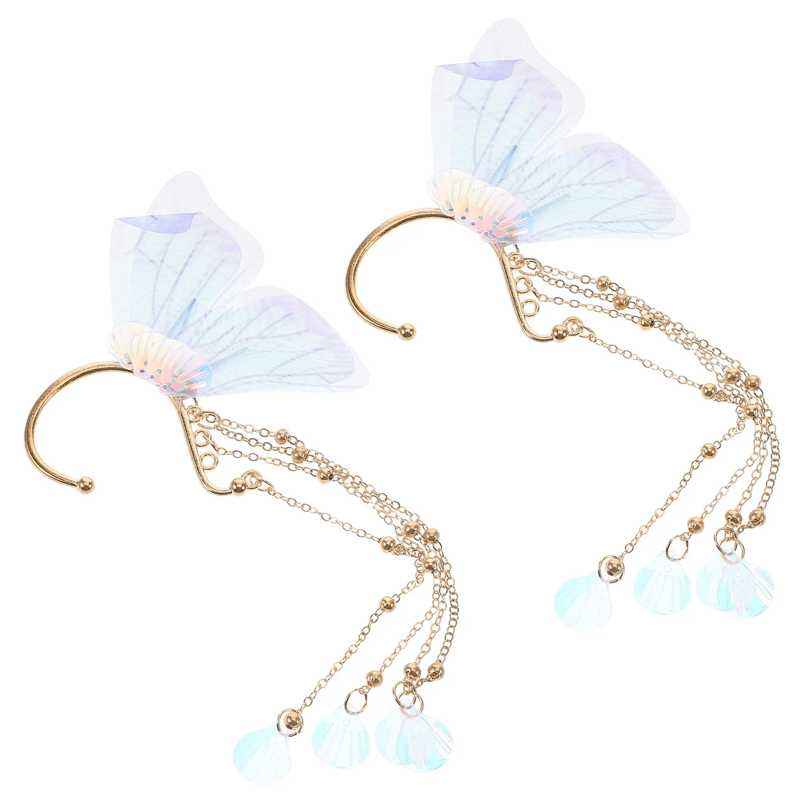 2 Pcs Mermaid Tassel Earrings Cuffs Women Cute Fin Accessories for Kids Butterfly Fairy Wings