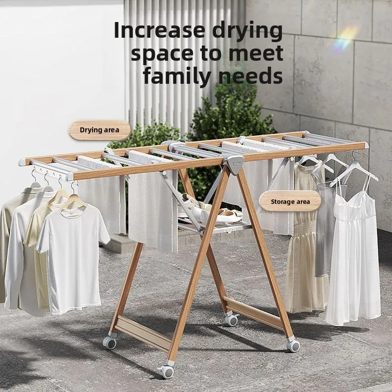 Coat Racks Living Room Furniture, Floor‑Standing Folding Drying Rack, Indoor Garment Pole for Bedroom Dorm Bedding Storage