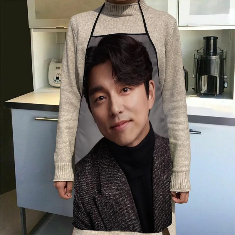 New Arrival TV Actor Gong Yoo Apron Kitchen Aprons For Women Oxford Fabric Cleaning Pinafore Home Cooking Accessories Apron 0414