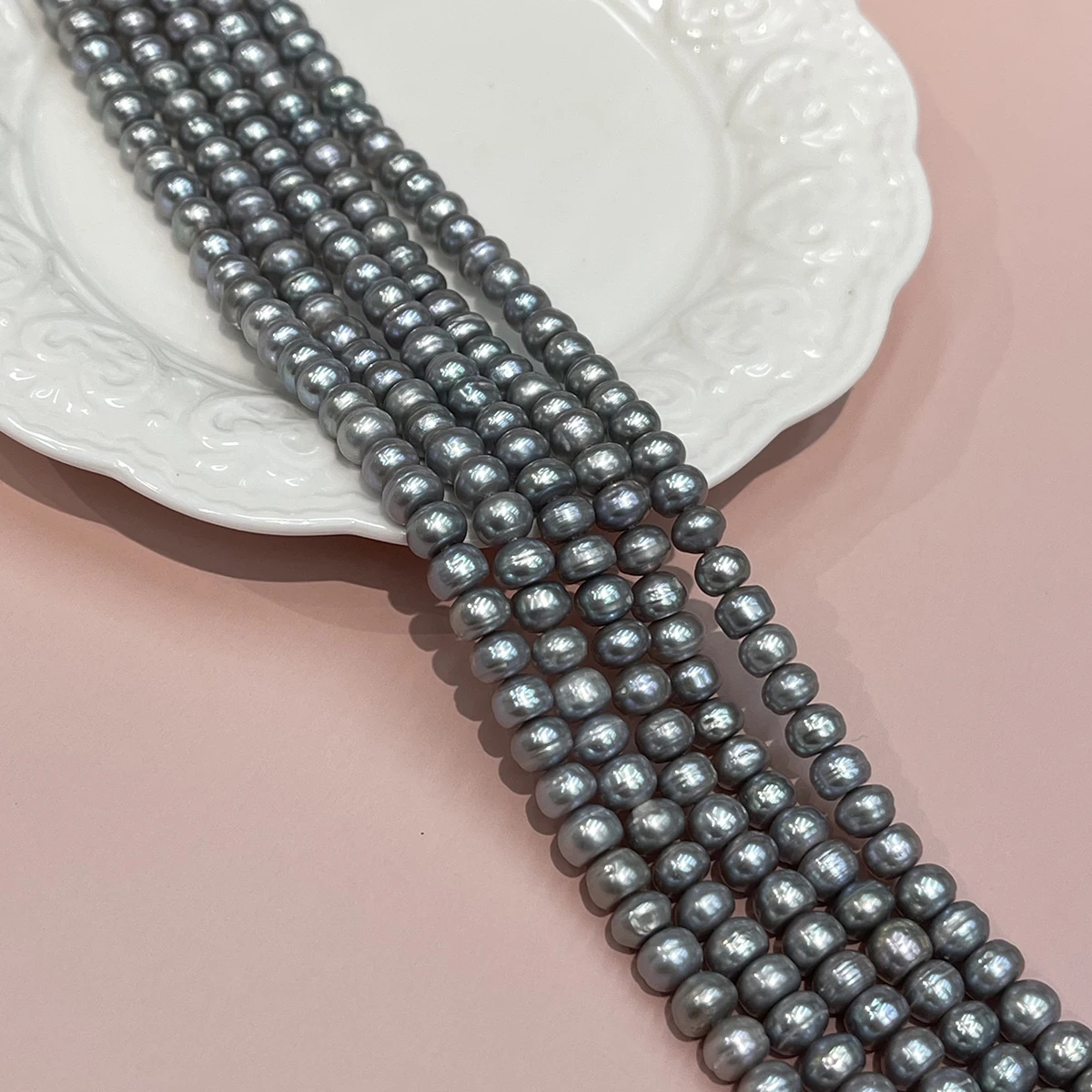 7-8mm Natürliche Süßwasserperlen Graue Abacus-Perlen Bestrahlte Perlen für Schmuckherstellung DIY Halsketten Armbänder Zubehör 36cm – Detail 4