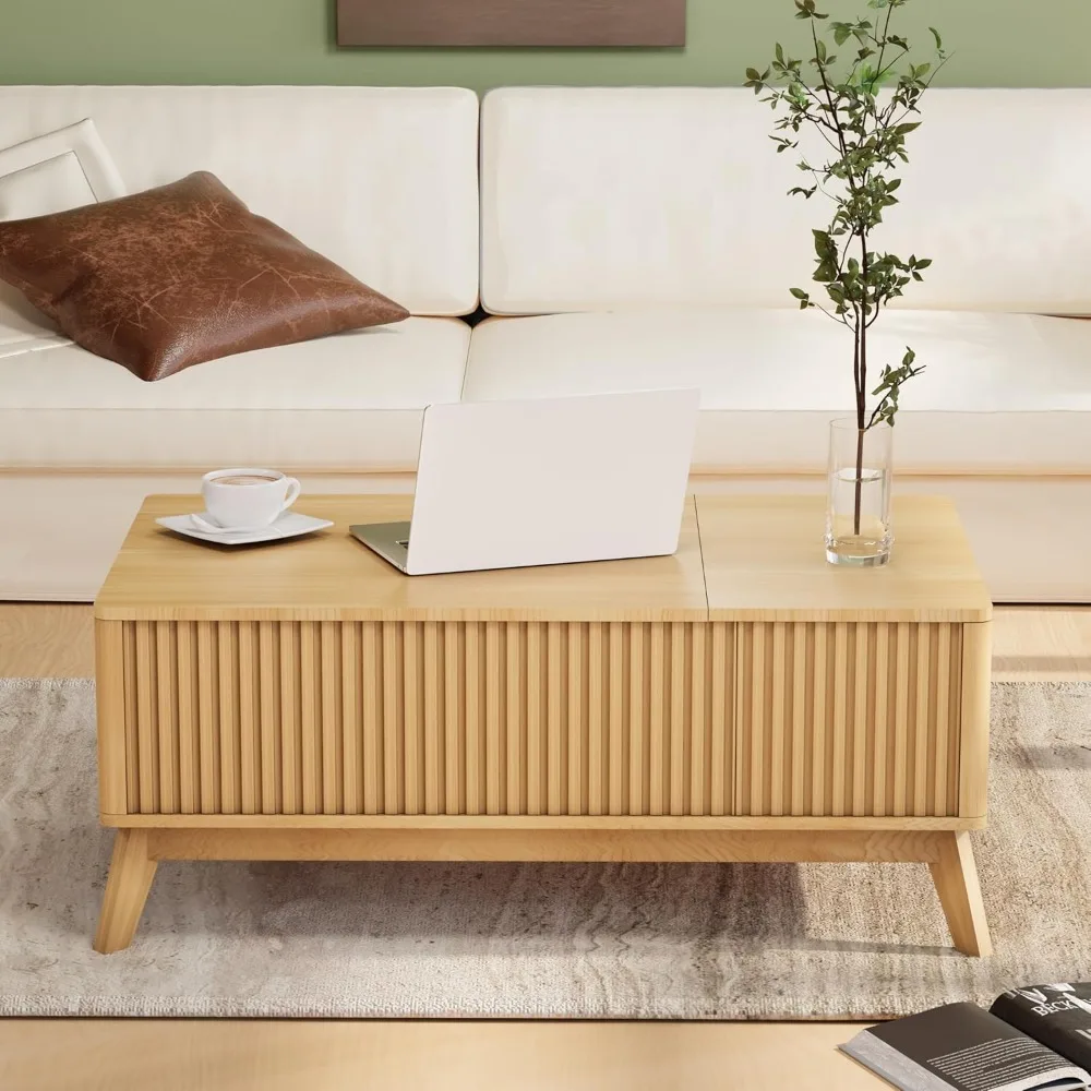 Mid Century Modern Coffee Table,Farmhouse Wooden Coffee Table for Living Room,Rising Pull Up Coffee Table