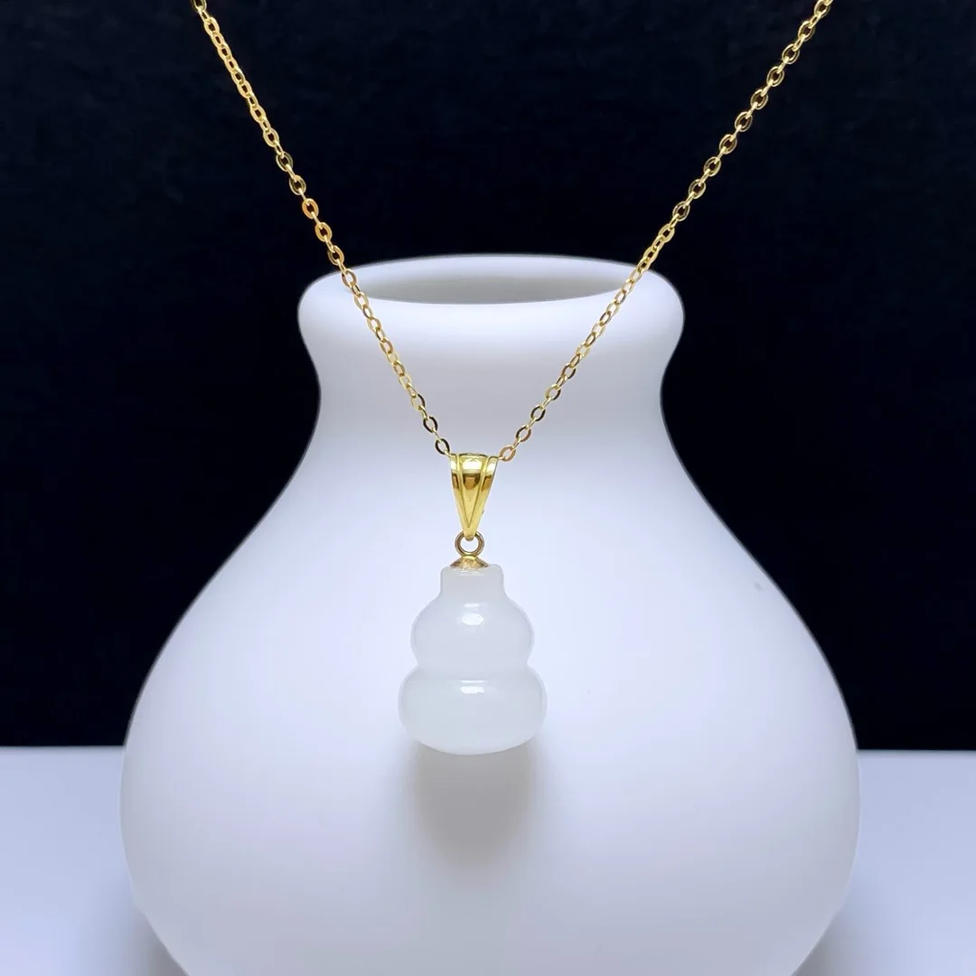 

SHILOVEM 18k yellow gold natural white Jasper pendants Christmas Gift fine Jewelry plant wedding no necklace yzz1115879hby