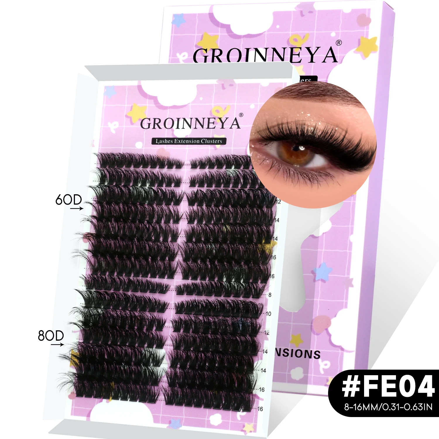 GROINNEYA Wimpern-Cluster-Set mit natürlichen Katzenwimpern, Wimpernbindung und Versiegelung, Cluster-Set, geflügeltes Ende, Auge, längliches DIY zu Hause – Detail 10