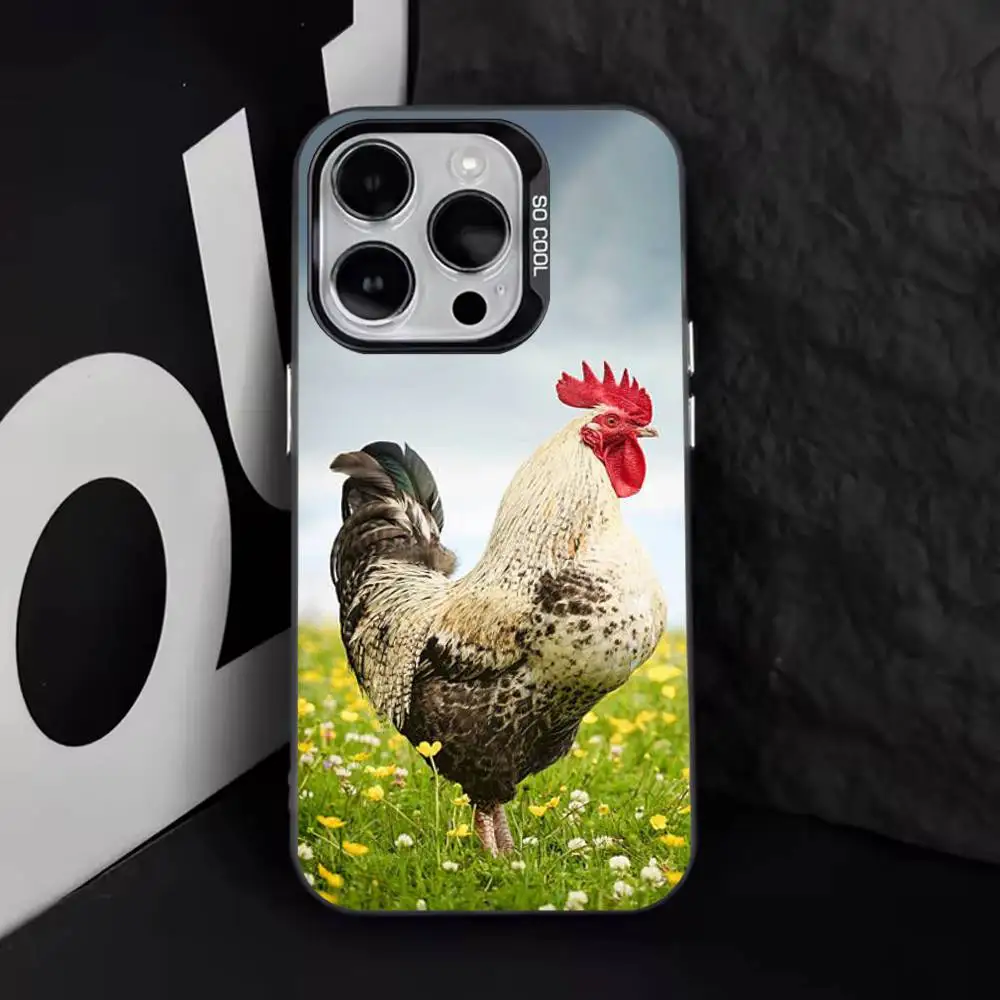 動物の鶏の携帯電話ケース iPhone 17、16、15、14、13、12、11、Pro、Max、Plus、E、Air、Mini用 ブラックTPUカバー