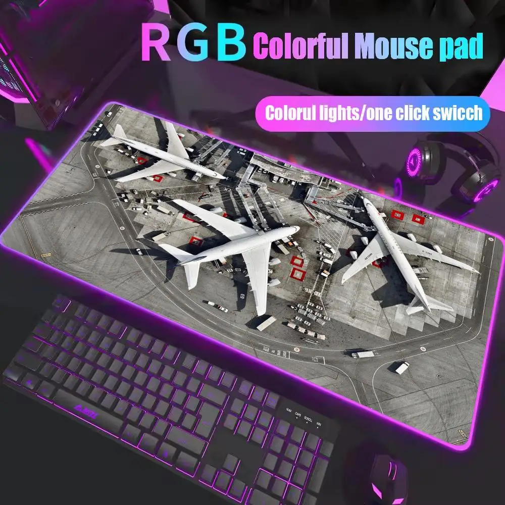 

Коврик для мыши с рисунком самолета XL RGB игровой коврик для мыши аксессуары для геймеров большие коврики для мыши со светодиодной подсветкой ПК компьютерный настольный коврик с подсветкой