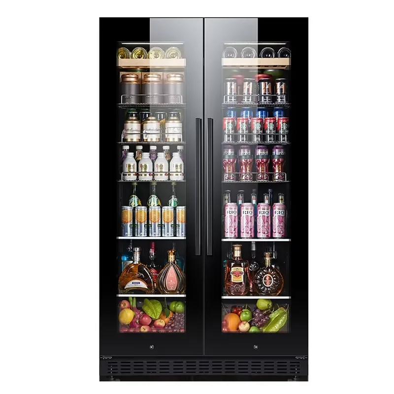 Dual Zone Wine Cooler Black Glass Electric Beverage Fridge Freestanding Defogging Door Household Use Red White Wine Storage