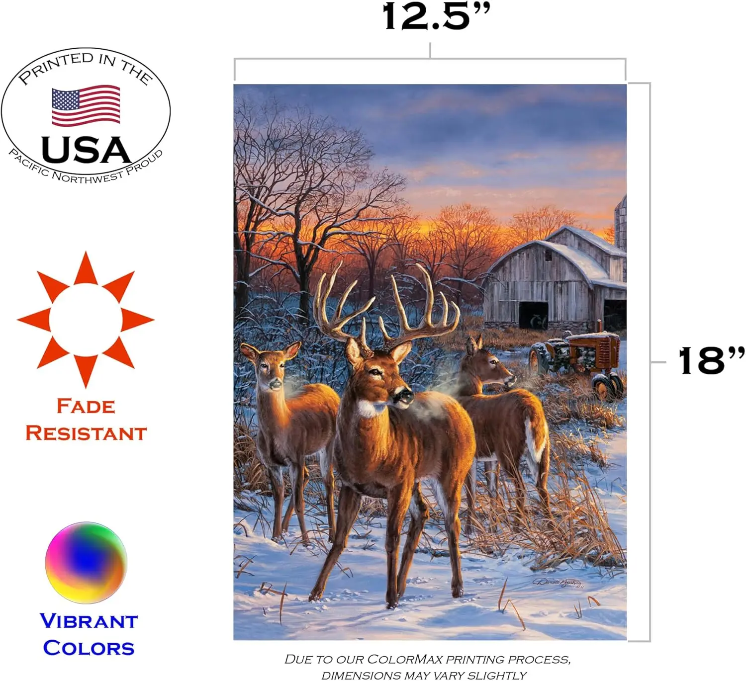 Toland Home Garden 119710 Deer Glory Winter Flag 12x18 Inch Double Sided Winter Garden Flag for Outdoor House Flag Yard Decorati