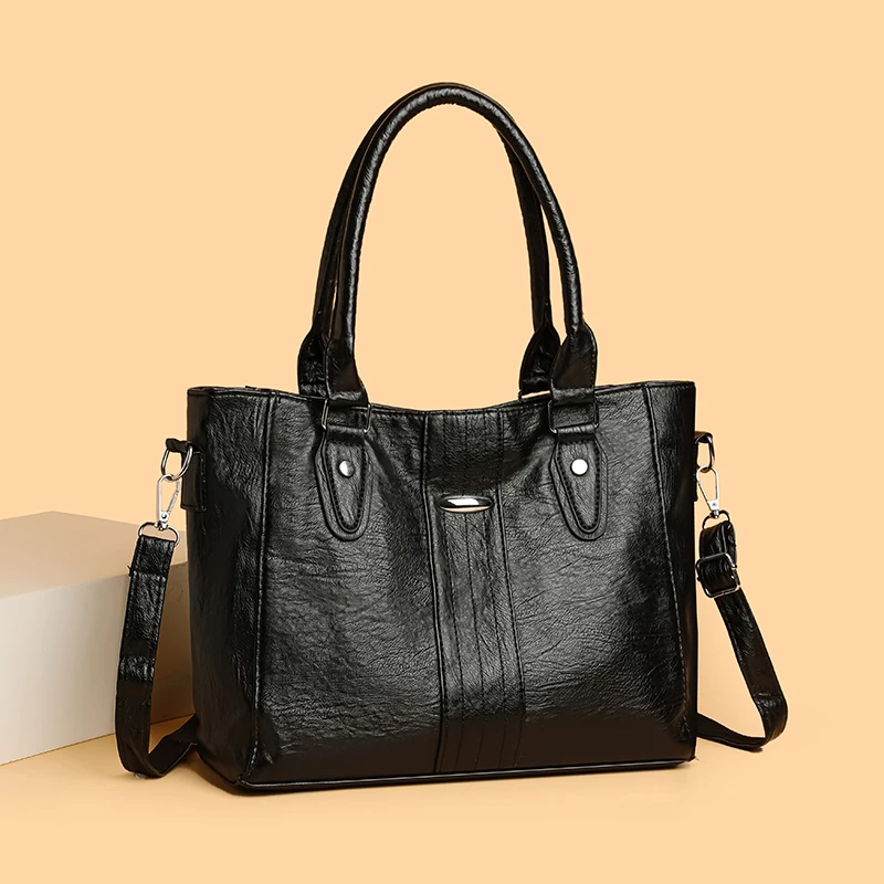 

2024 New Soft Leather Handbags For Women Vintage Shoulder Tote Bag Luxury Designer Ladies Large Capacity Purse Bags Sac A Main