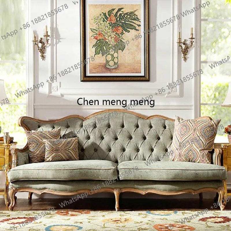 

Американский деревенский диван из массива дерева в стиле ретро, двухместный, простой тканевый диван, комбинация для гостиной/приемной