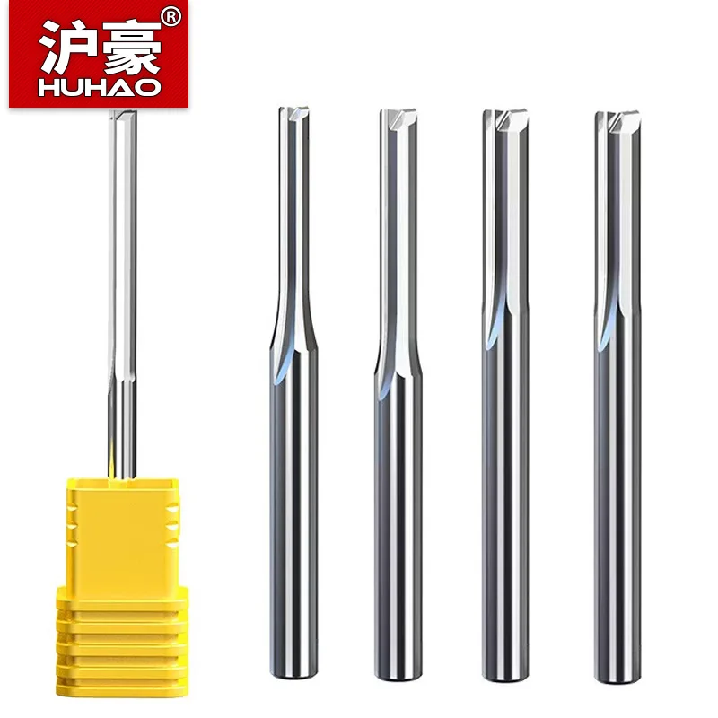 HUHAO 3.175mm 4mm 6mm Shank Straight Slot 2 Flute Milling Cutter Carbide Steel End Mill CNC Wood Router Bit Engraving Bit Tools