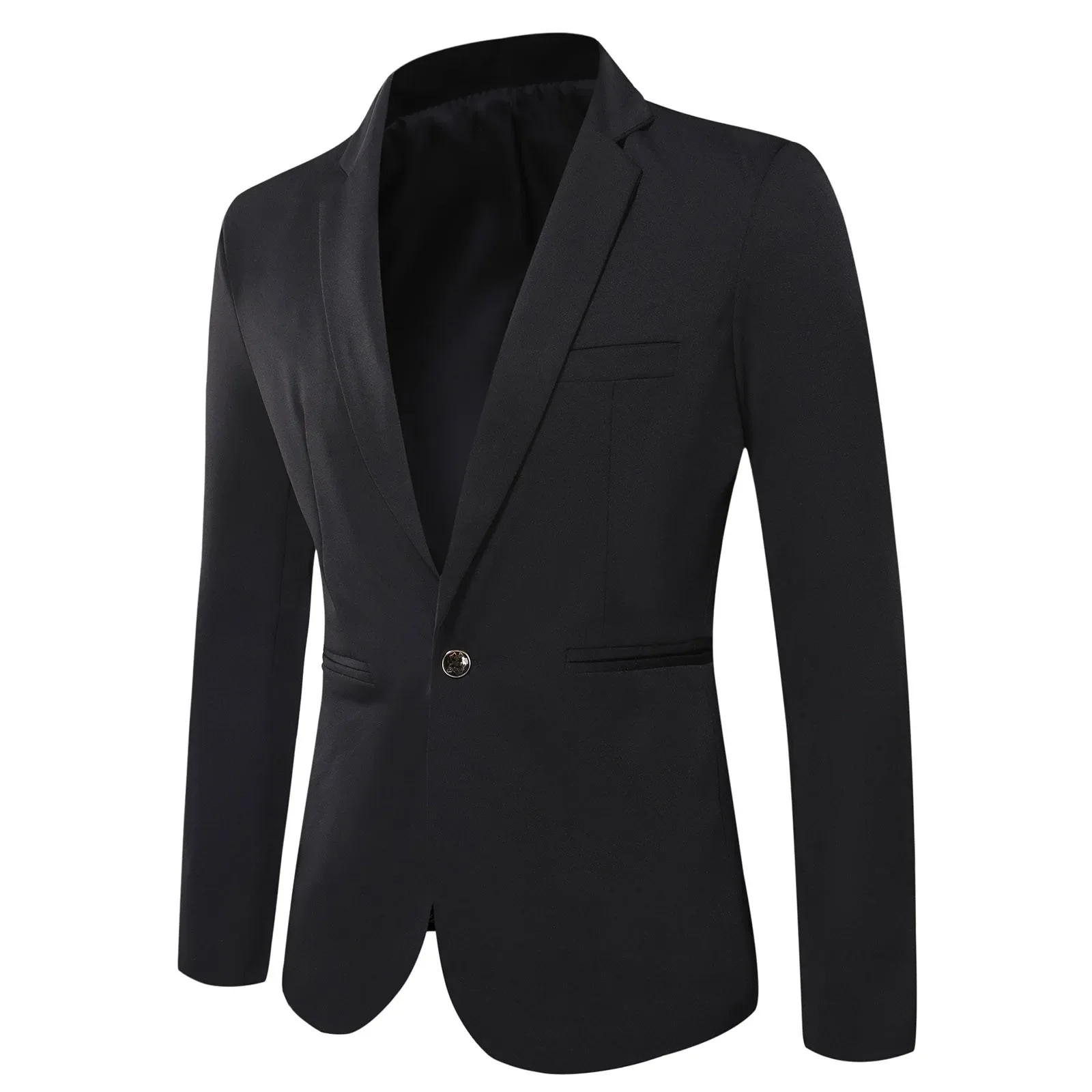 Solid Color Formal Suit Jacket Men's Single Button V-neck Dress Coat Black Blue Red Men Slim Blazer Spring Autumn Terno Masculin