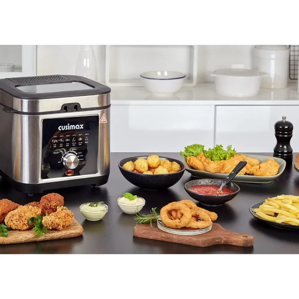 Electric Deep Fryer with Basket and Drip Hook, 2.6Qt Oil Capacity Fish Fryer, Removable Lid with View Window