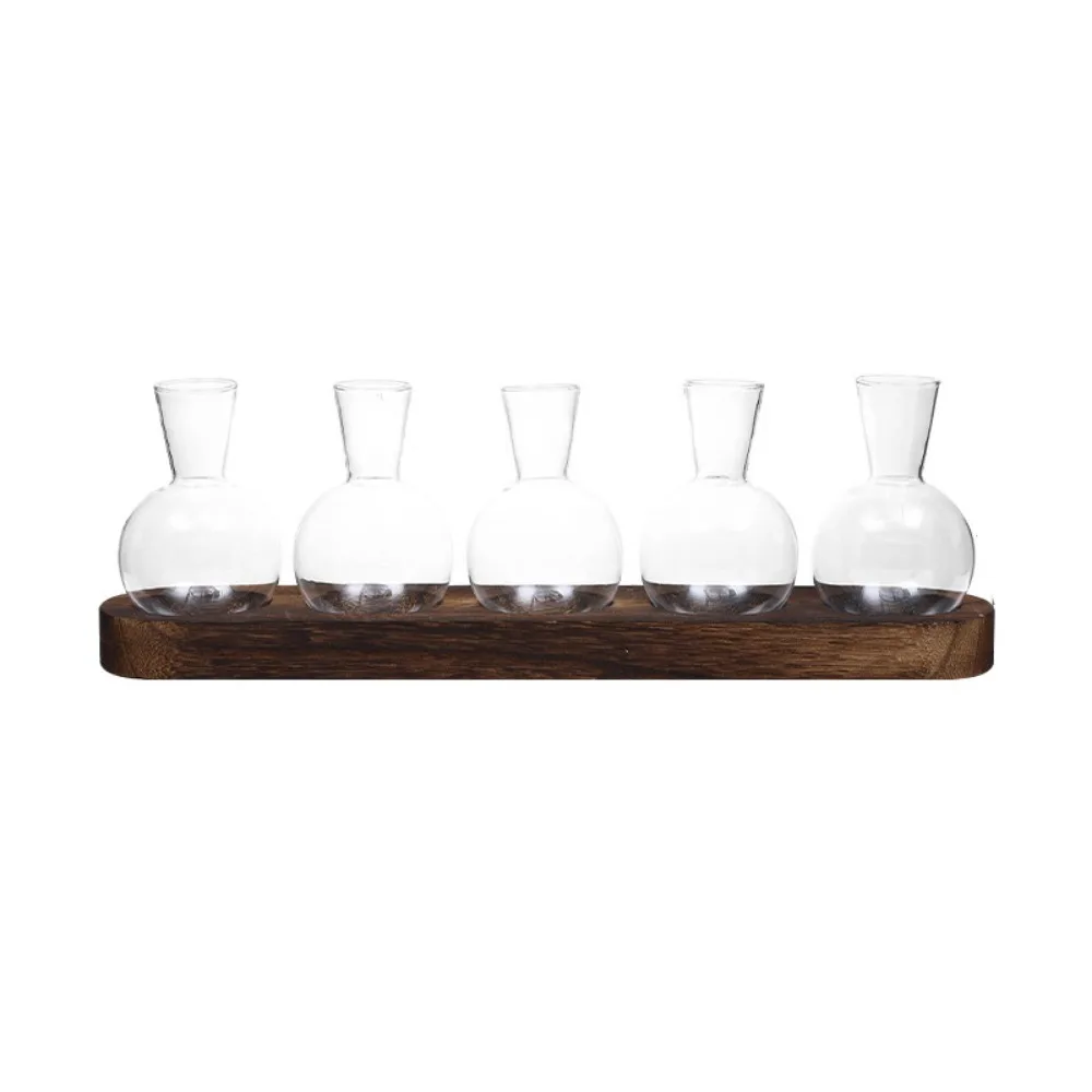 

Transparent Hydroponics Glass Vase 3/5pcs Bottles Modern Glass Planter Bulb Vase Flower Arrangement with Wooden Tray
